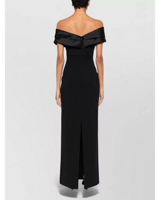 Solace London Black Adele Satin Maxi Dress Off Shoulder