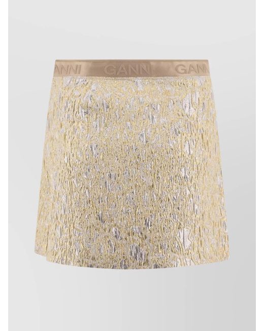 Ganni Natural Metallic Textured Skirts Elastic Waistband