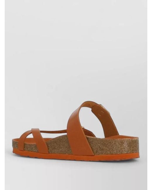 Birkenstock Brown Leather Slide Sandals Open Toe Rubber Sole