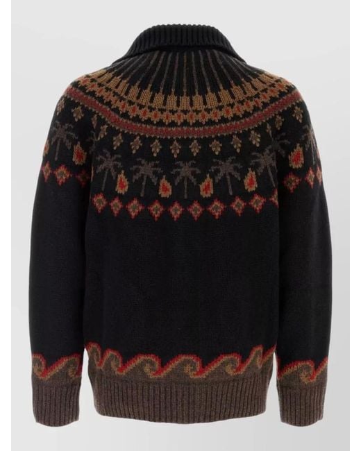 Alanui Black Embroidered Virgin Wool Cardigan for men