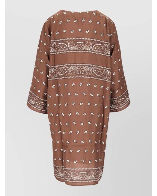 P.A.R.O.S.H. Brown Bandana Print V-Neck Dress