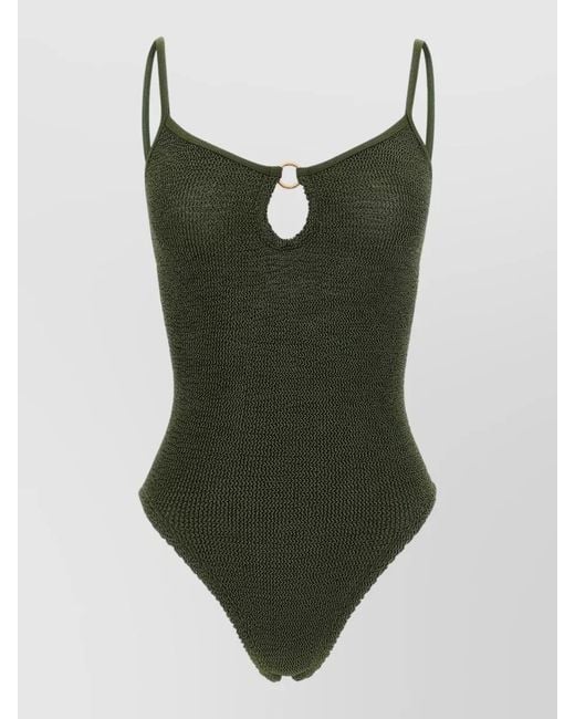 Hunza G Green Toni Swimsuit Keyhole Ring Spaghetti Straps