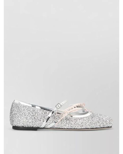Jimmy Choo White Loli Ballet Flats Fabric Crystals Bow