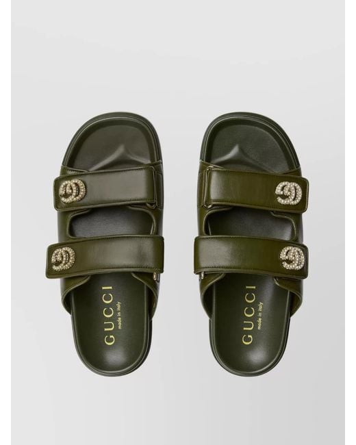 Gucci Green Leather Crystal-Embellished Sandals