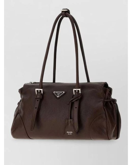 Prada Brown Leather Bonnie Medium Shoulder Tote Bag