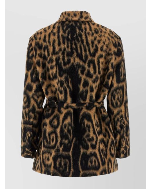 Fendi Multicolor Animalier Wool-Blend Belted Coat