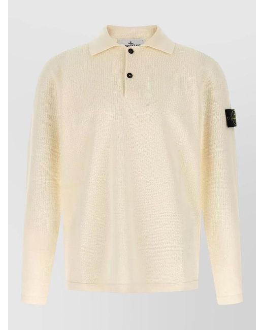Stone Island Natural Long Sleeve Ribbed Polo Knitwear 5100024 for men