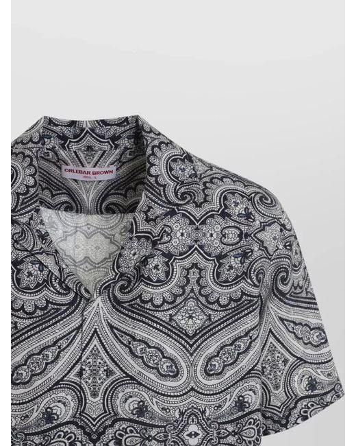 Orlebar Brown Gray Linen Carnival Shirt Paisley Short Sleeves for men
