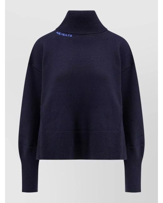 Axel Arigato Blue Wool Blend Turtleneck Sweater Asymmetric Cut