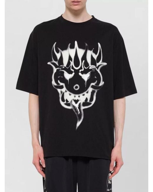 Y-3 Black Cotton Crew Neck Graphic Print T-Shirt for men