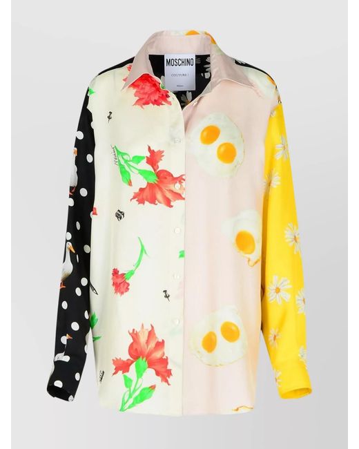 Moschino Yellow Silk Patchwork Print Shirt