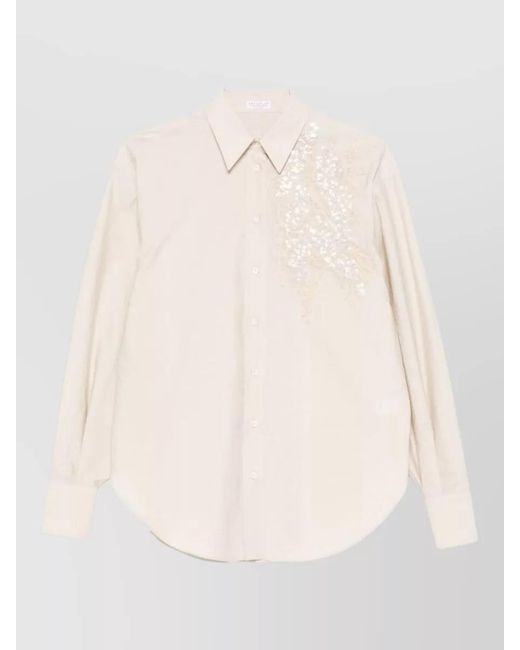 Brunello Cucinelli Natural Cotton Shirt Sequin Detail Curved Hem