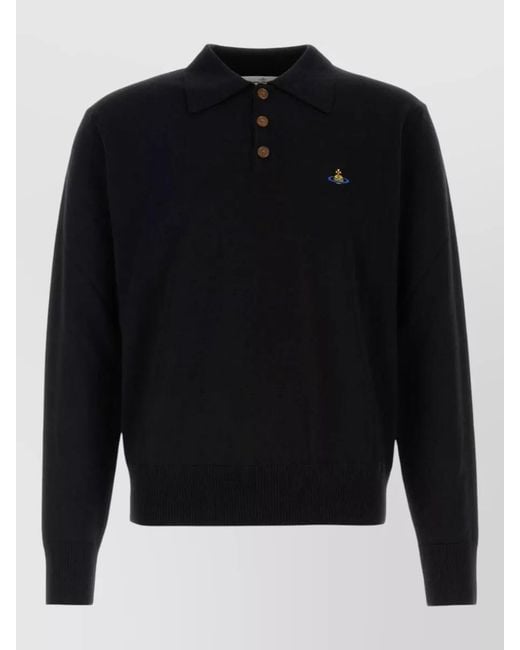 Vivienne Westwood Black Wool Mark Polo Shirt Button Detail for men