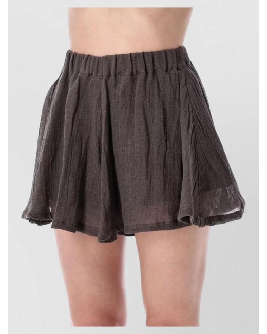 120% Lino Black Flared Bermuda Skirt Elastic Waistband