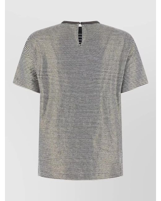 Brunello Cucinelli Gray Collar Detail Striped Short Sleeve T Shirt