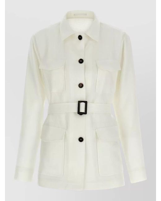Tagliatore White J Lauren Jacket Belted Waist Long Sleeves