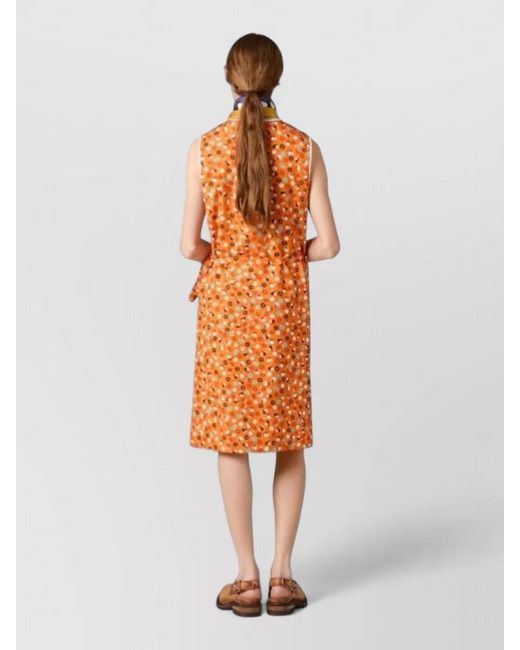 Miu Miu Orange Printed Cotton Knee-Length Dress