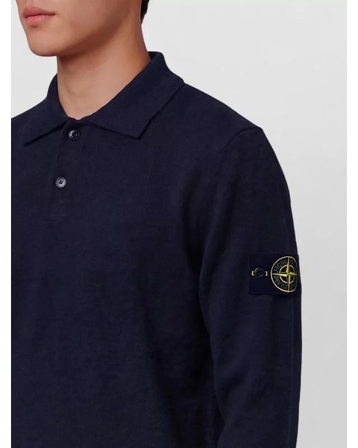 Stone Island Blue Long Sleeve Rws Virgin Wool Polo Shirt for men