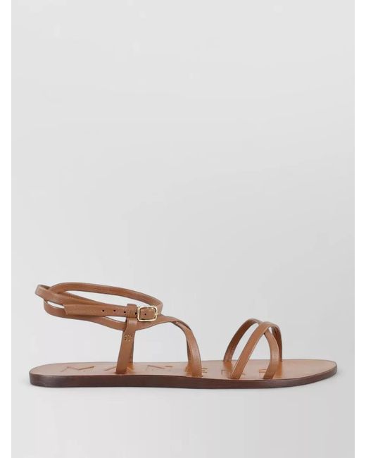 Manebí Brown Leather Sandals Ankle Strap Flat Sole