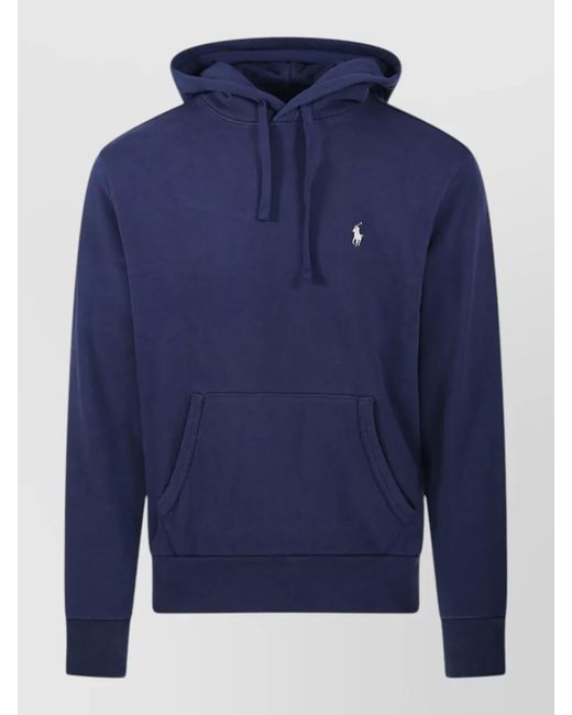 Ralph Lauren Blue Hooded Sweatshirt Round Neck Kangaroo Pocket for men