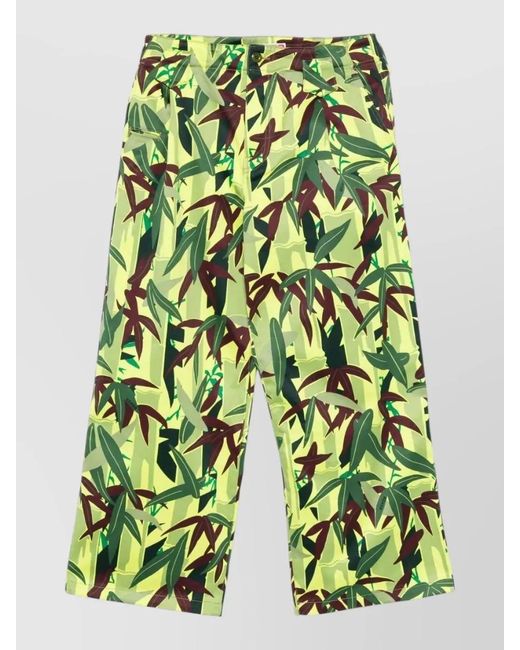 KENZO Green Leaf Print Wide Leg Tailored Pants for men