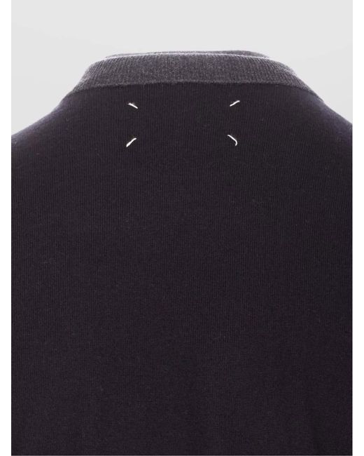 Maison Margiela Blue Wool High Neck Two Tone Sweater for men