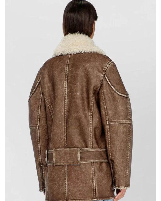 DIESEL Brown Belted Aviator Biker Jacket Removable Collar