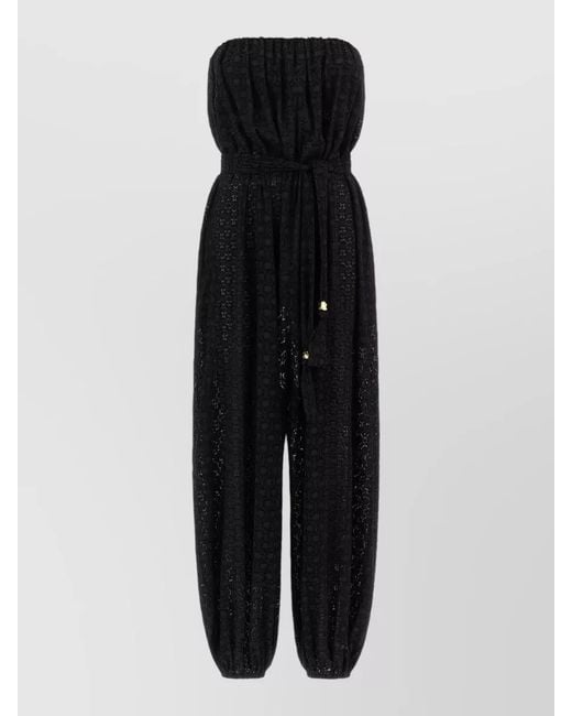 Eres Black Strapless Lace Jumpsuit Belted Waist