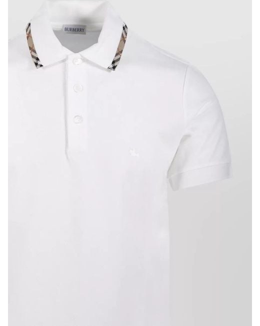 Burberry White Contrast Collar Short Sleeve Polo Shirt for men