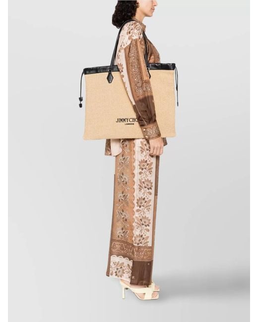 Jimmy Choo Natural Raffia Tote Bag Side Drawstrings