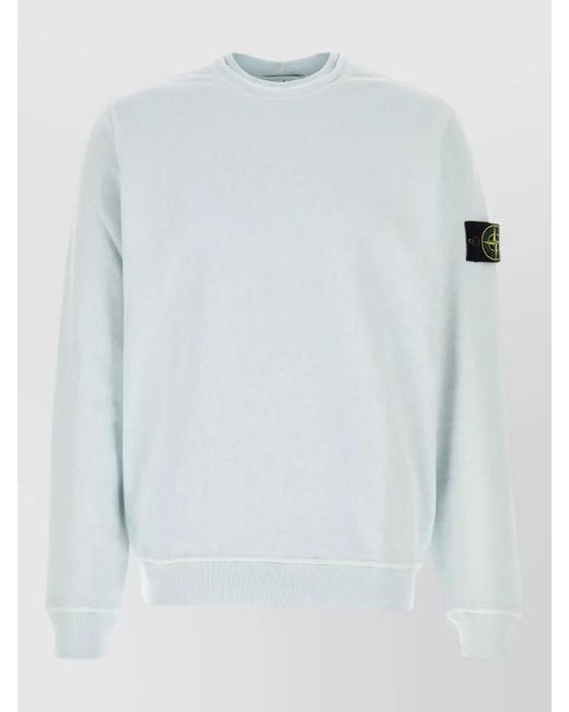 Stone Island White Cotton Crew Neck Sweatshirt Long Sleeves for men