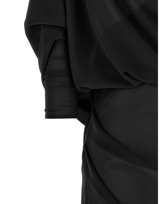 Entire studios Black Asymmetric Long-Sleeve V-Neck Maxi Dress