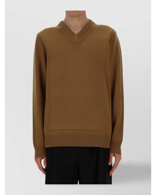 Jil Sander Brown V-Neck Sweater for men