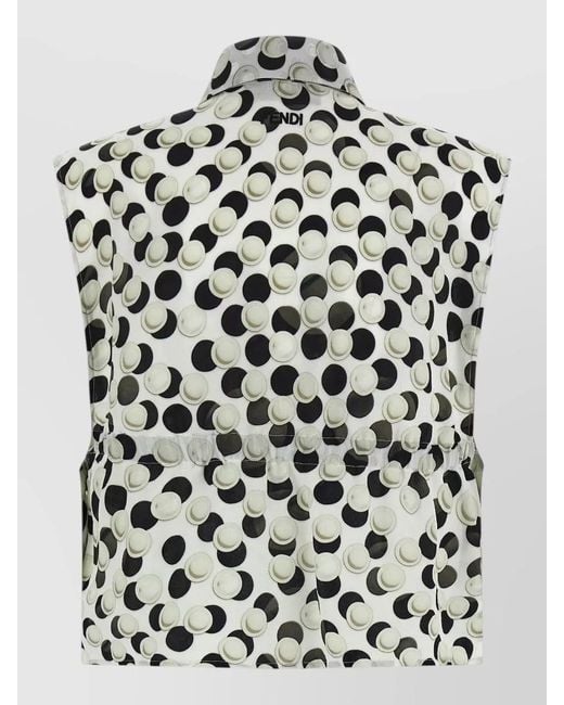 Fendi Black Cropped Top Dot Pattern Collared Sleeveless