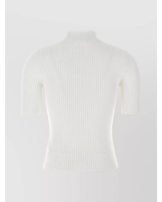 Courreges White Ribbed Short-Sleeve Knitted Top