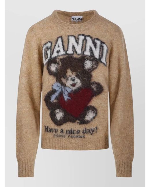 Ganni Multicolor Ribbed Jacquard Wool Sweater