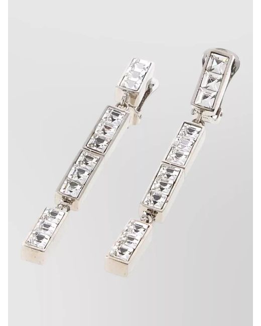 Alessandra Rich White Metal Drop Earrings Square Gemstones