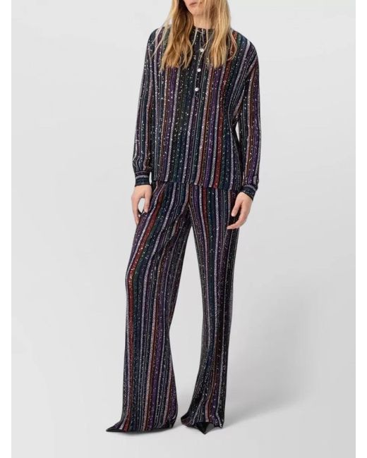 Missoni Black Long Sleeve Sequin Striped Round Neck Top
