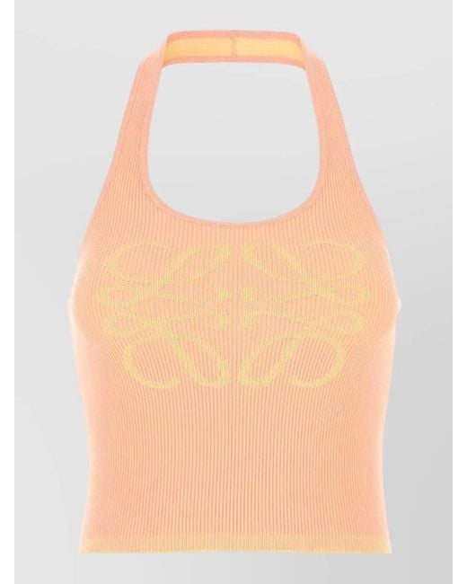 Loewe Pink Viscose Halter Neck Ribbed Stretch Top
