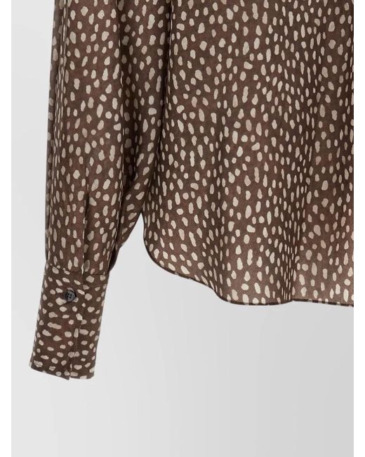 Brunello Cucinelli Brown Silk Shirt Lavallière Collar Polka Dots