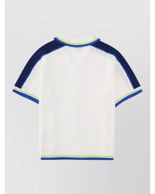 Casablanca Blue Crochet Logo Shirt Short Sleeves Pocket for men