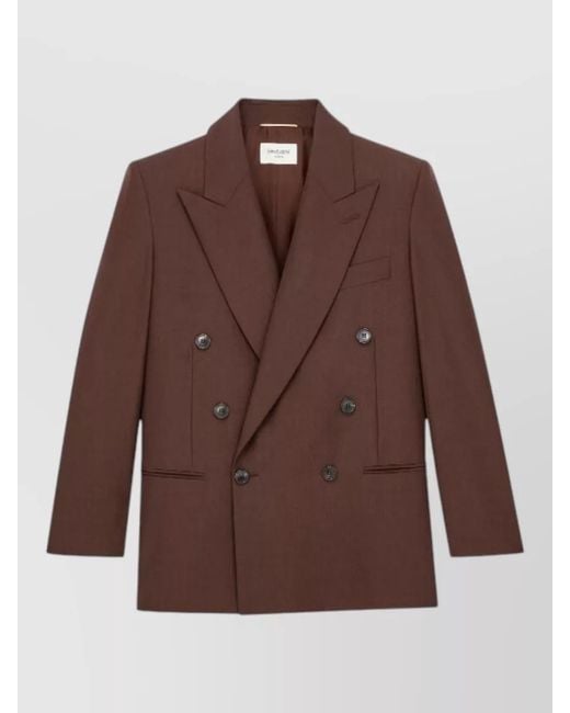 Saint Laurent Brown Double Breasted Jacket Peak Lapel Design