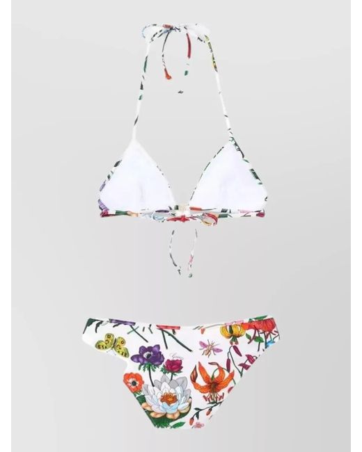 Gucci White Floral-Print Bikini Set