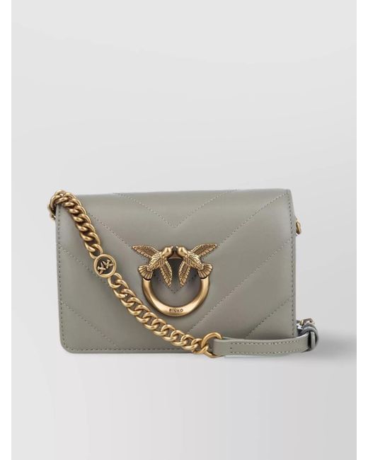 Pinko Gray Love Bag Click Mini Leather Crossbody Bag