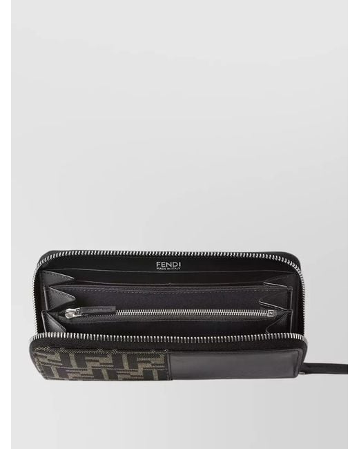 Fendi Black Ff Zucca Zip Around Long Wallet for men