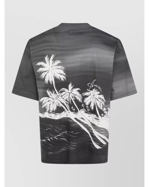 Amiri Gray Palms Skate Crew Neck Graphic T-Shirt for men