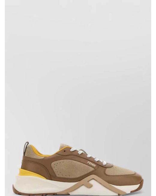 Fendi Natural Leather Suede Flow Lace Up Sneakers for men