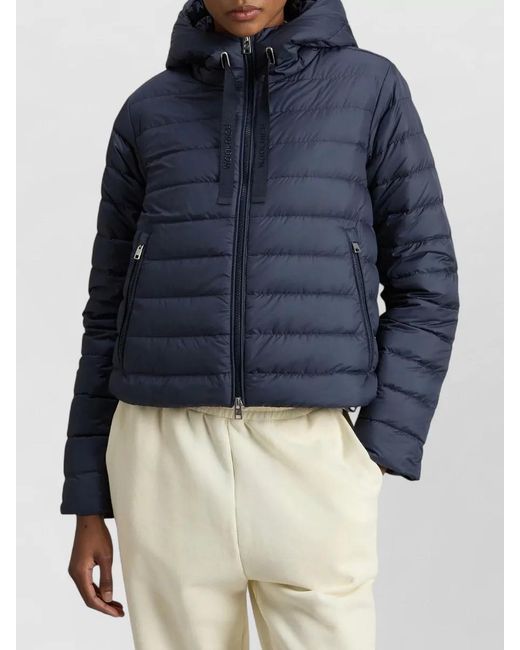 Woolrich Blue Hooded Down Jacket Microfiber Logo Hood