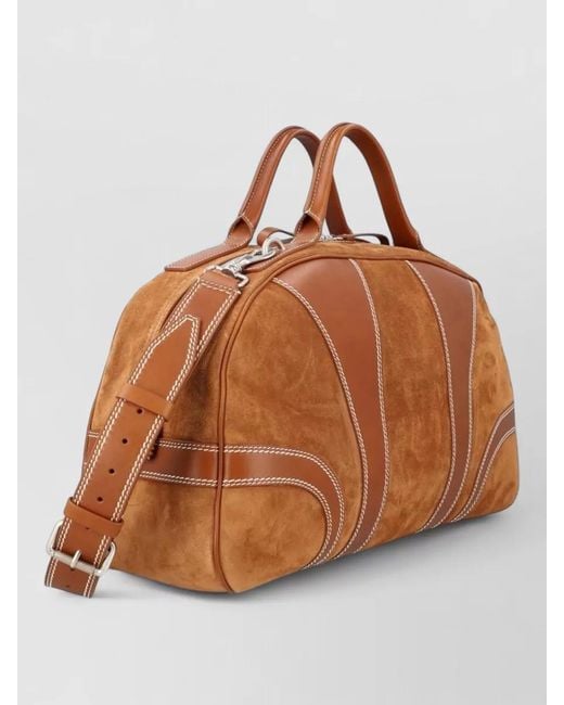 Dries Van Noten Brown Suede Duffle Bag Contrast Stitching Strap for men