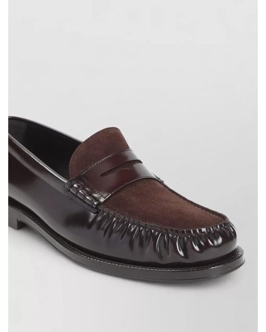 Brunello Cucinelli Brown Penny Loafers Calf Leather Suede Vamp for men